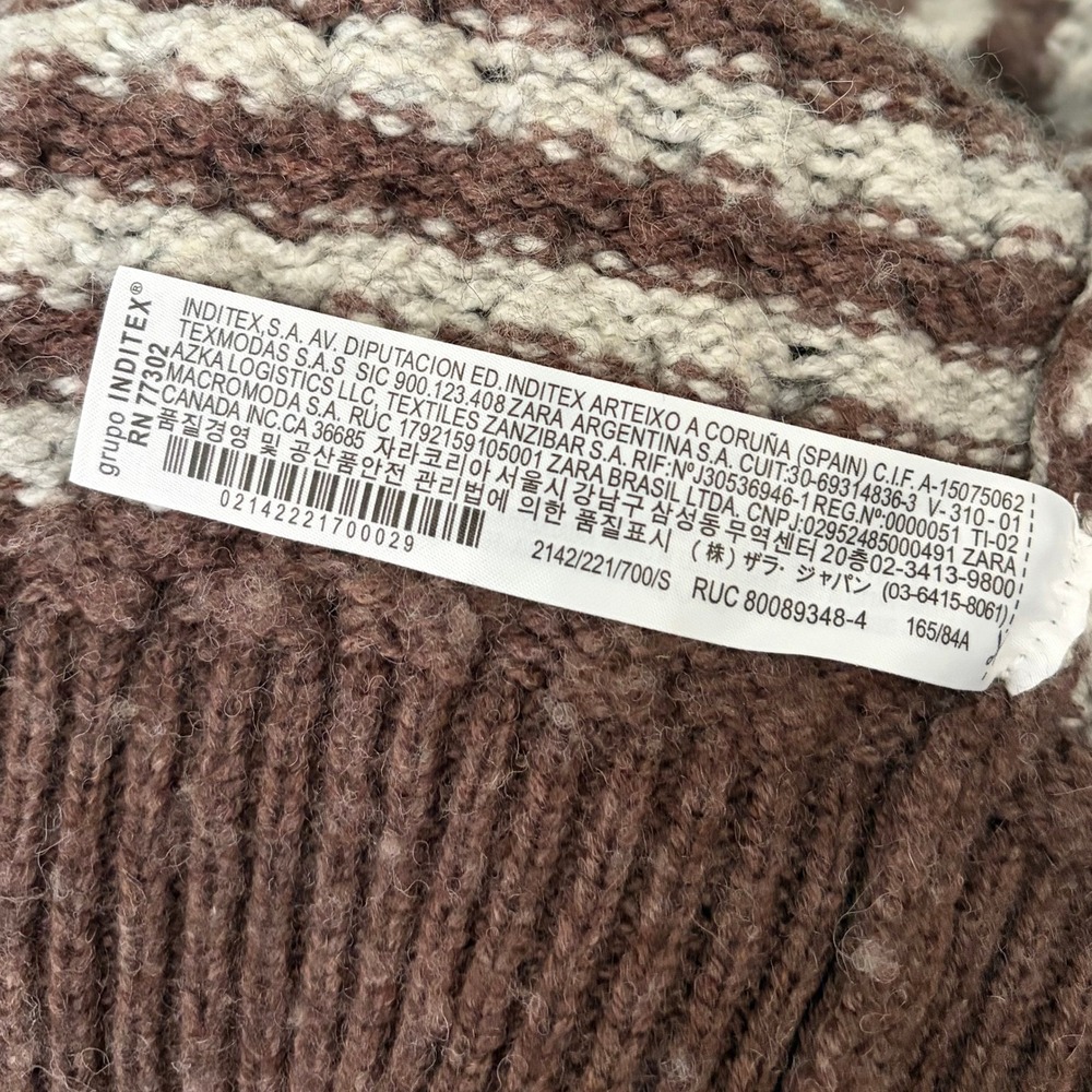 ZARA Wool Chunky Knit Oversized Sweater Brown Grey Stripes Pullover Knit Small - Picture 15 of 16